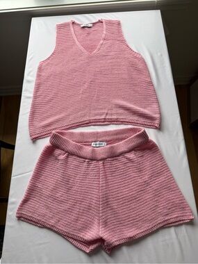 Cozy Pink Knit Tank & Shorts Set